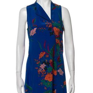 Diane von Furstenberg Blue Floral Silk Midi Dress Sleeveless V-Neck M $380